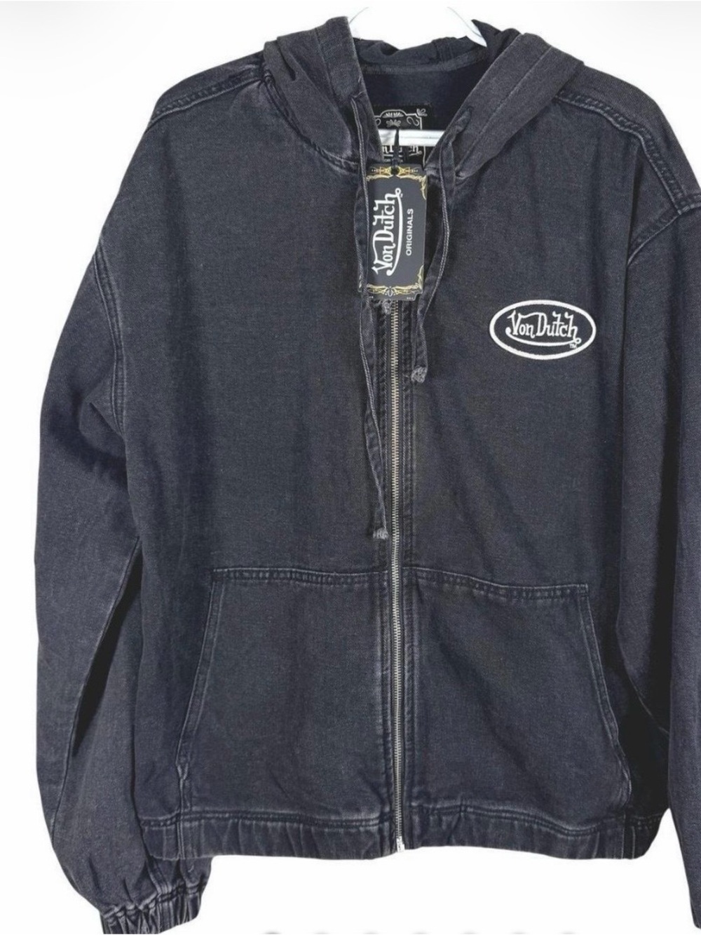 Von Dutch Dark Gray Hooded Zip Jean Jacket